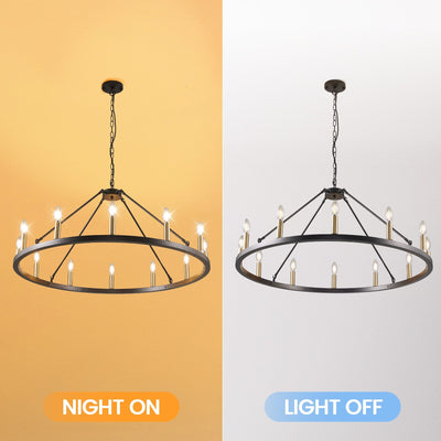 54-inch Round Wagon Wheel 24-light Chandelier