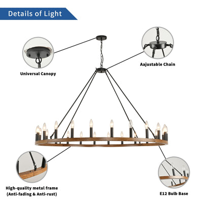 54-inch Round Wagon Wheel 24-light Chandelier