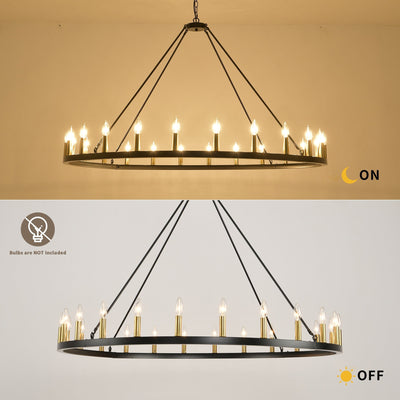 54-inch Round Wagon Wheel 24-light Chandelier