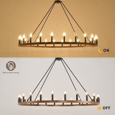 54-inch Round Wagon Wheel 24-light Chandelier