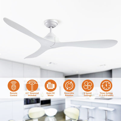 56 Modern Black 3-Blade Propeller DC Ceiling Fan with Remote