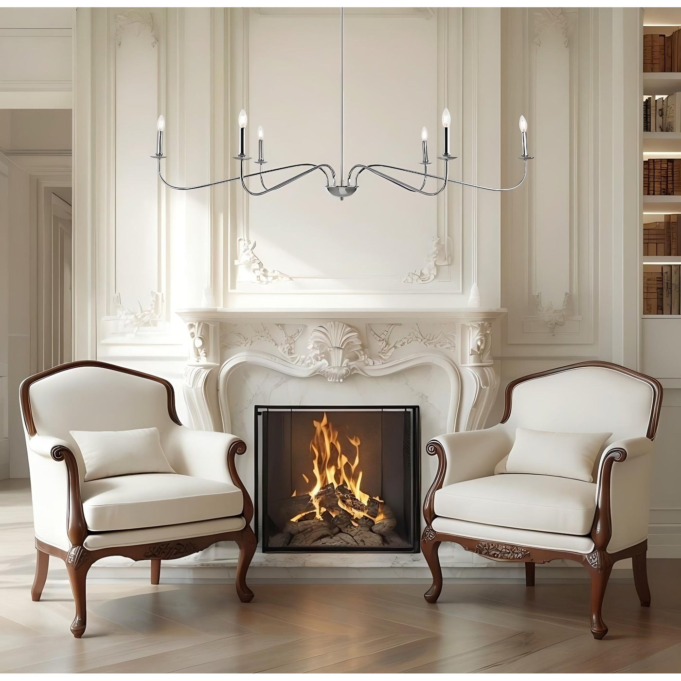 6 Light 64 Inches Minimalist Chandelier in Matte Black / Gold /Chrome - N/A