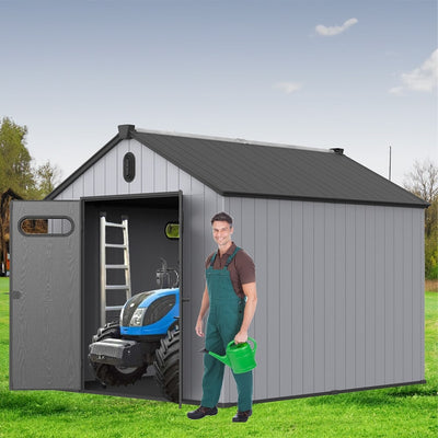 6 ft x 4 ft/6 ft x 8 ft/8 ft x 6 ft/8 ft x 10 ft All-Weather Resin Outdoor Plastic Storage Shed w/Floor, Spire Tool Shed