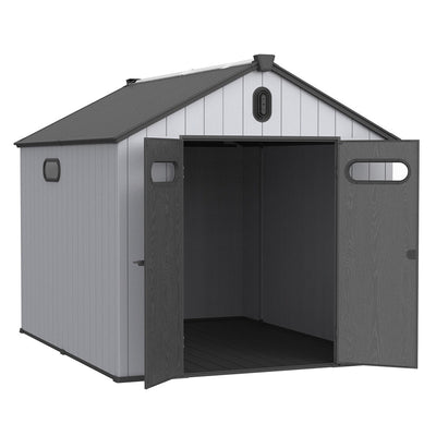 6 ft x 4 ft/6 ft x 8 ft/8 ft x 6 ft/8 ft x 10 ft All-Weather Resin Outdoor Plastic Storage Shed w/Floor, Spire Tool Shed