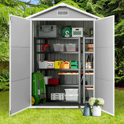 6 ft x 4 ft/6 ft x 8 ft/8 ft x 6 ft/8 ft x 10 ft All-Weather Resin Outdoor Plastic Storage Shed w/Floor, Spire Tool Shed