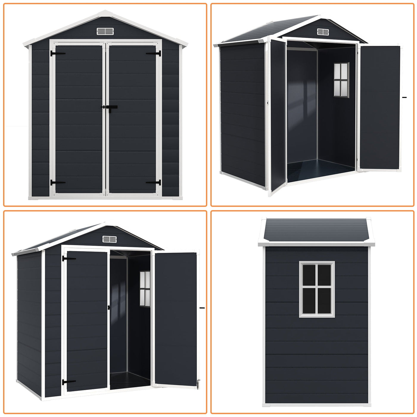 6 ft x 4 ft/6 ft x 8 ft/8 ft x 6 ft/8 ft x 10 ft All-Weather Resin Outdoor Plastic Storage Shed w/Floor, Spire Tool Shed