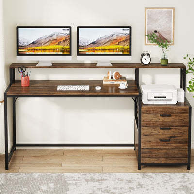 63 Computer Desk with Monitor Stand, Ergonomic Home Office Desks with Drawers File Cabinet