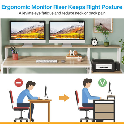 63 Computer Desk with Monitor Stand, Ergonomic Home Office Desks with Drawers File Cabinet