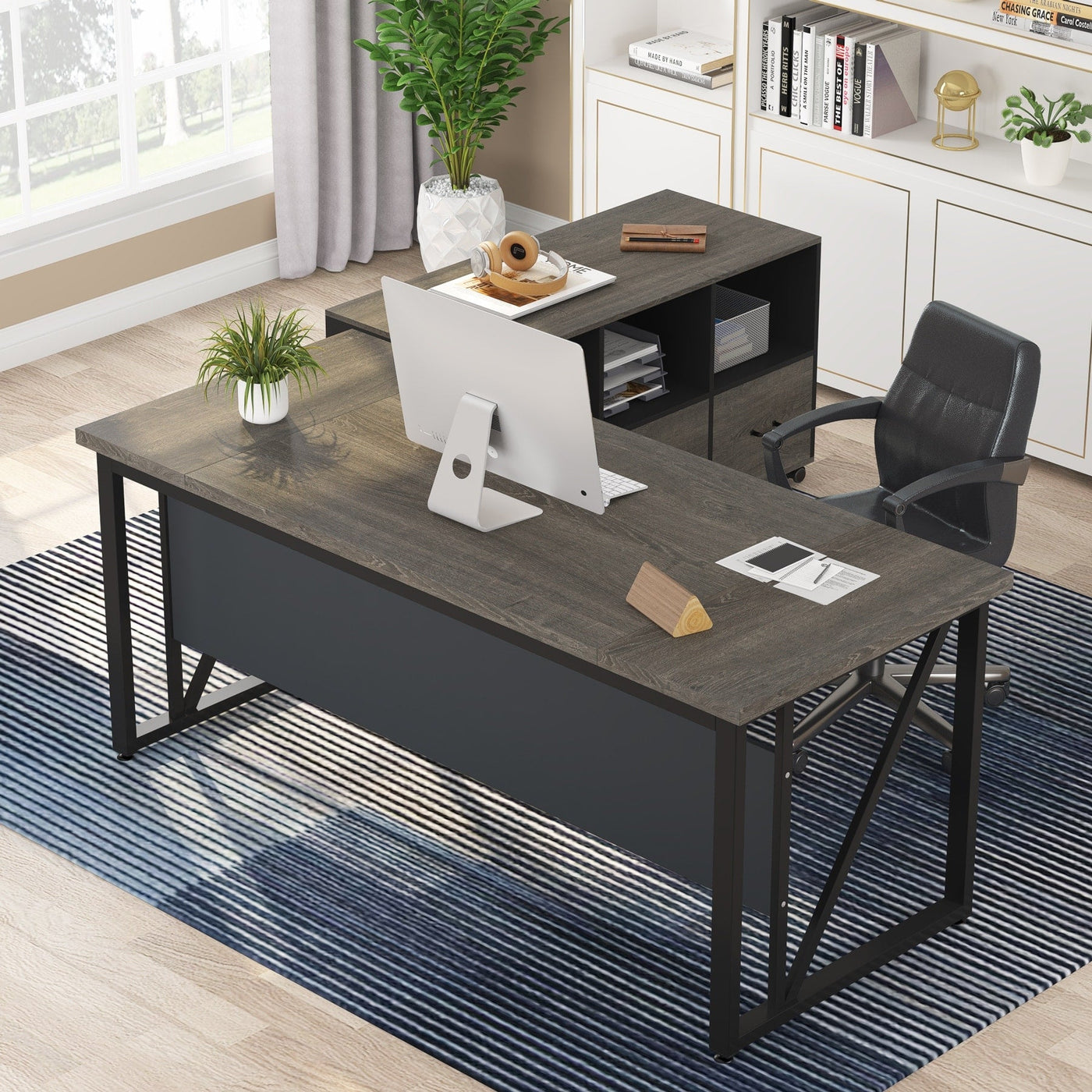 63 L-Shaped Computer Desk with 47 inches Lateral File Cabinet, Executive Desk Home Office Furniture Desk Set