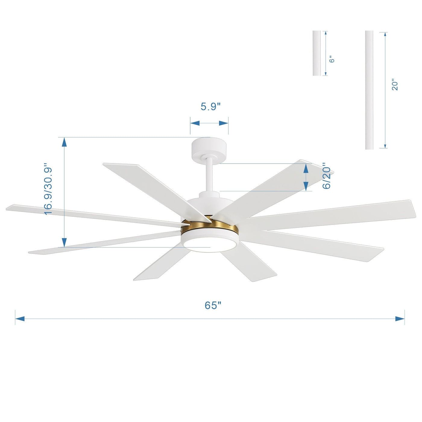 65 Inch 8-Blade Black LED Ceiling Fan with Light and Remote