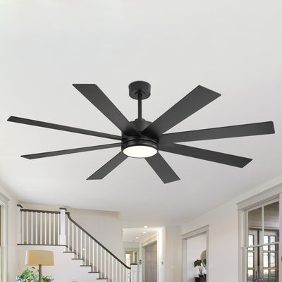 65 Inch 8-Blade Black LED Ceiling Fan with Light and Remote