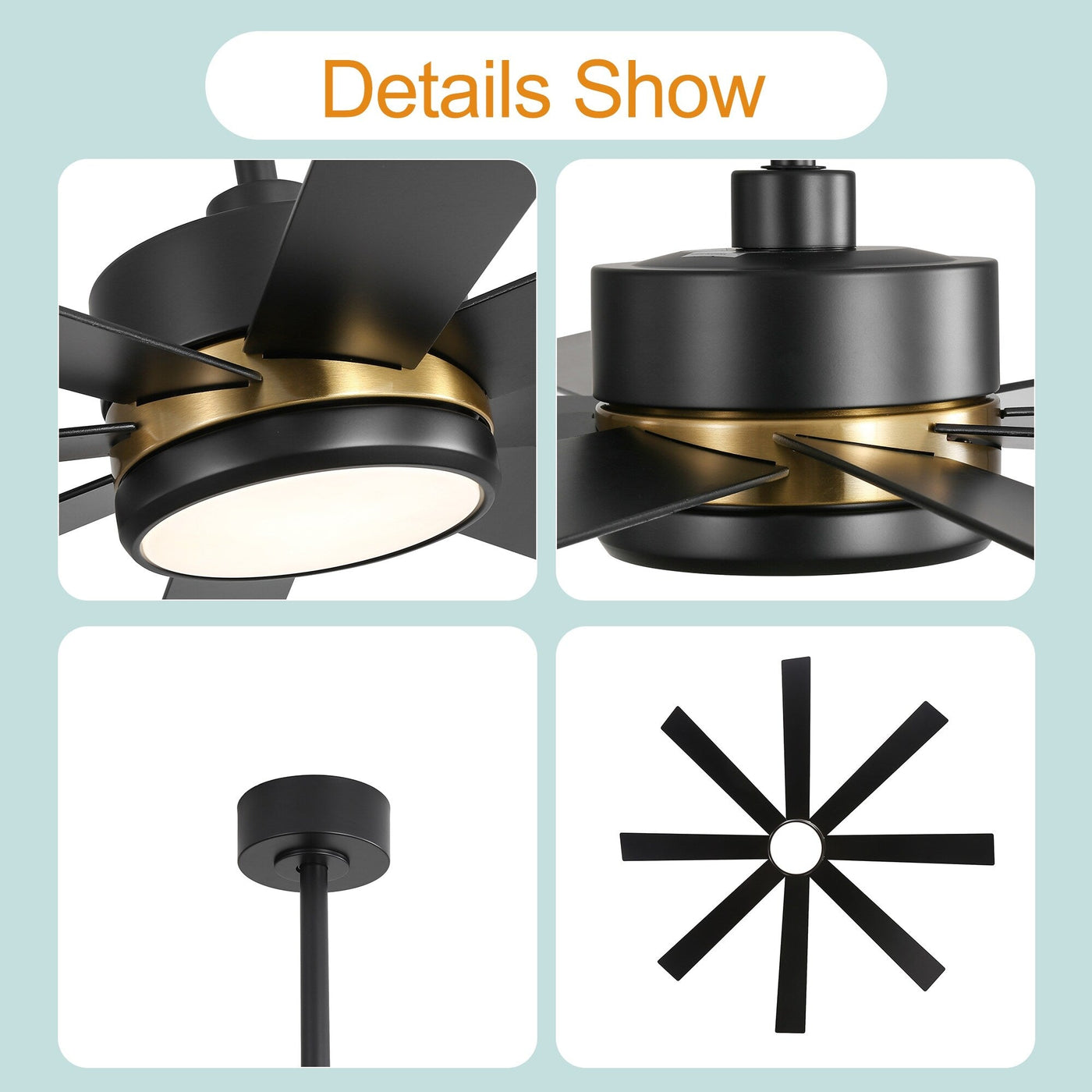 65 Inch 8-Blade Black LED Ceiling Fan with Light and Remote