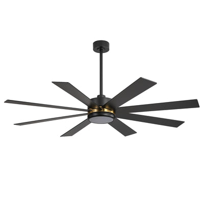 65 Inch 8-Blade Black LED Ceiling Fan with Light and Remote