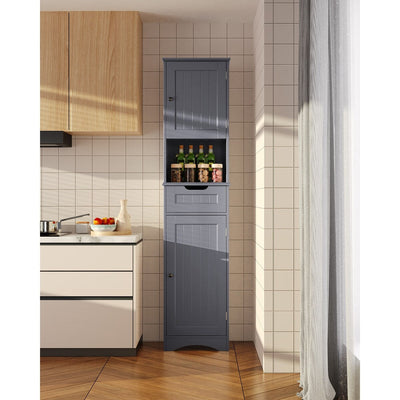 67'' Tall Bathroom Narrow Linen Cabinet, 5 Tiers Solid Wood Freestanding Storage Cabinet