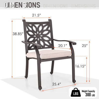 MAISON ARTS Cast Aluminum Dining Chairs/Patio Dining Set with Round Dining Table & 6 Cast Aluminum Patio Chairs