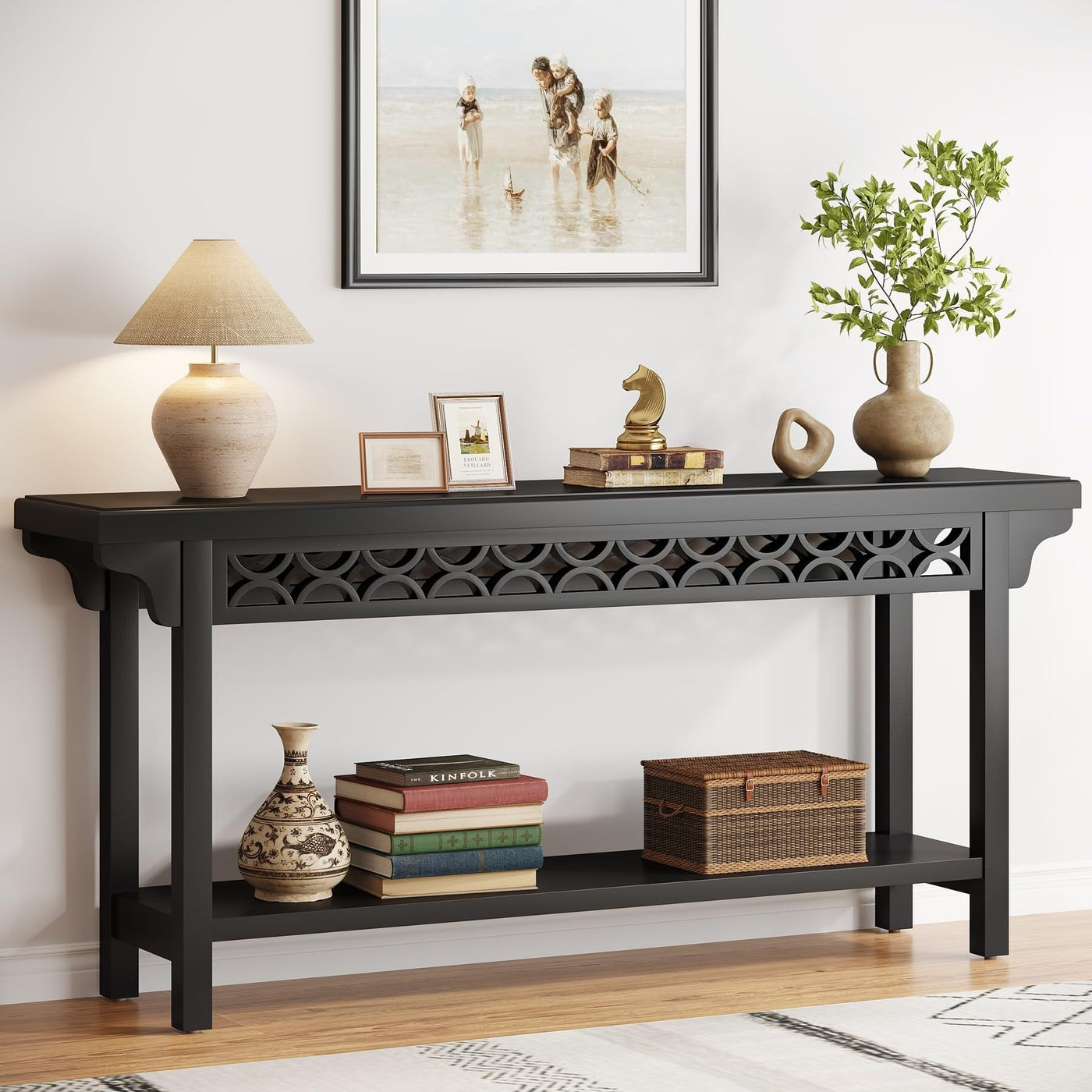 70.8 Inch Farmhouse Solid Wood Long Console Table Sofa Table