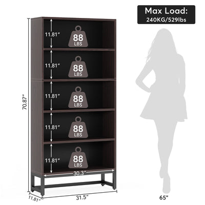 70.8 Inches Tall Bookcase and Bookshelf, 5-Tier Large Bookcases - 11.81D x 31.5W x 70.87H