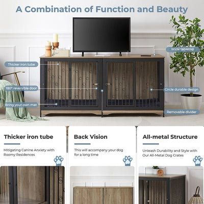 70.86'' Dog Crate Furniture Large Breed TV Stand with Cushion & Double Rooms (No Cushion)