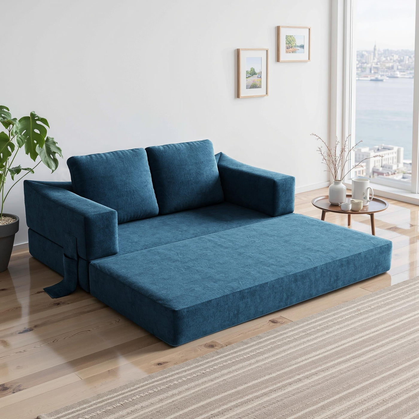 70.87 Upholstered Convertible Sleeper Sofa, Convertible Chair Floor Couch Comfy Sofa for Living Room, Bedroom, Chenille Fabric