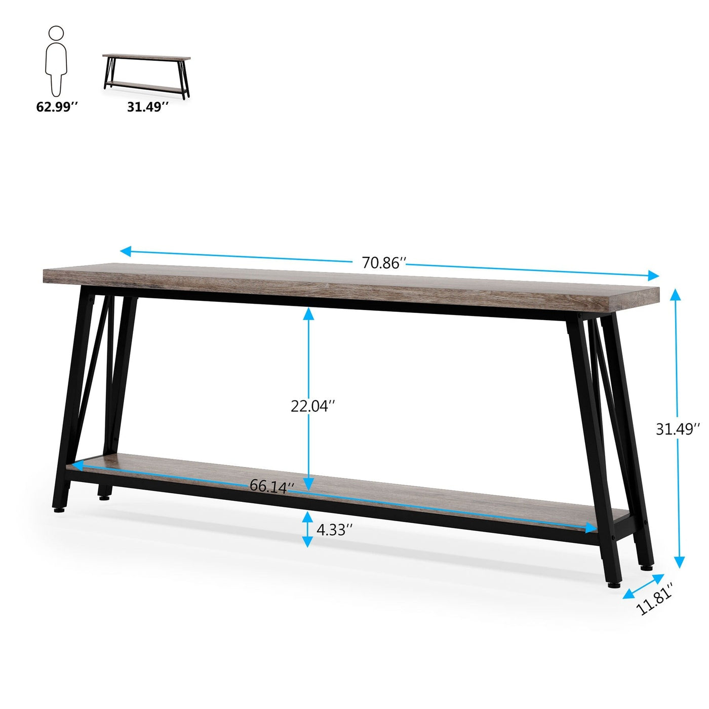 70.9 Inch Extra Long Sofa Table, Industrial Entry Console Table