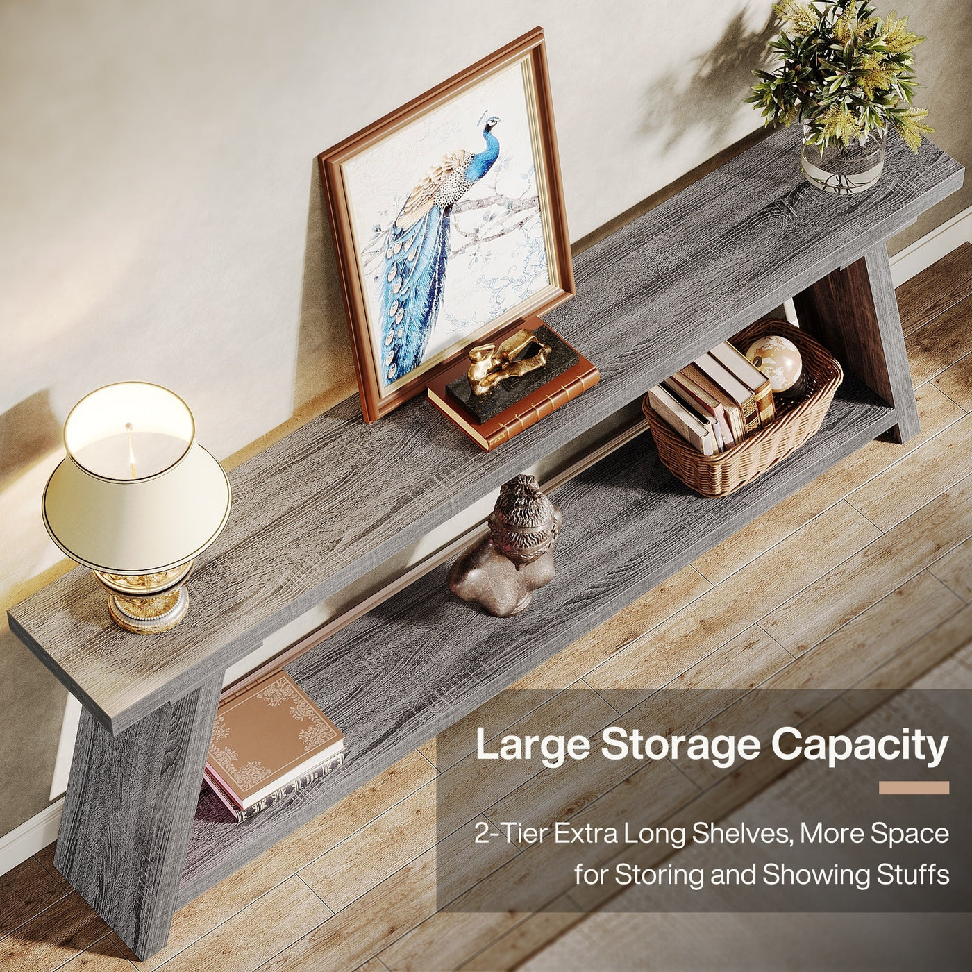 70.9 Inches Long Rustic Wood Console Sofa Table with Storage Shelf