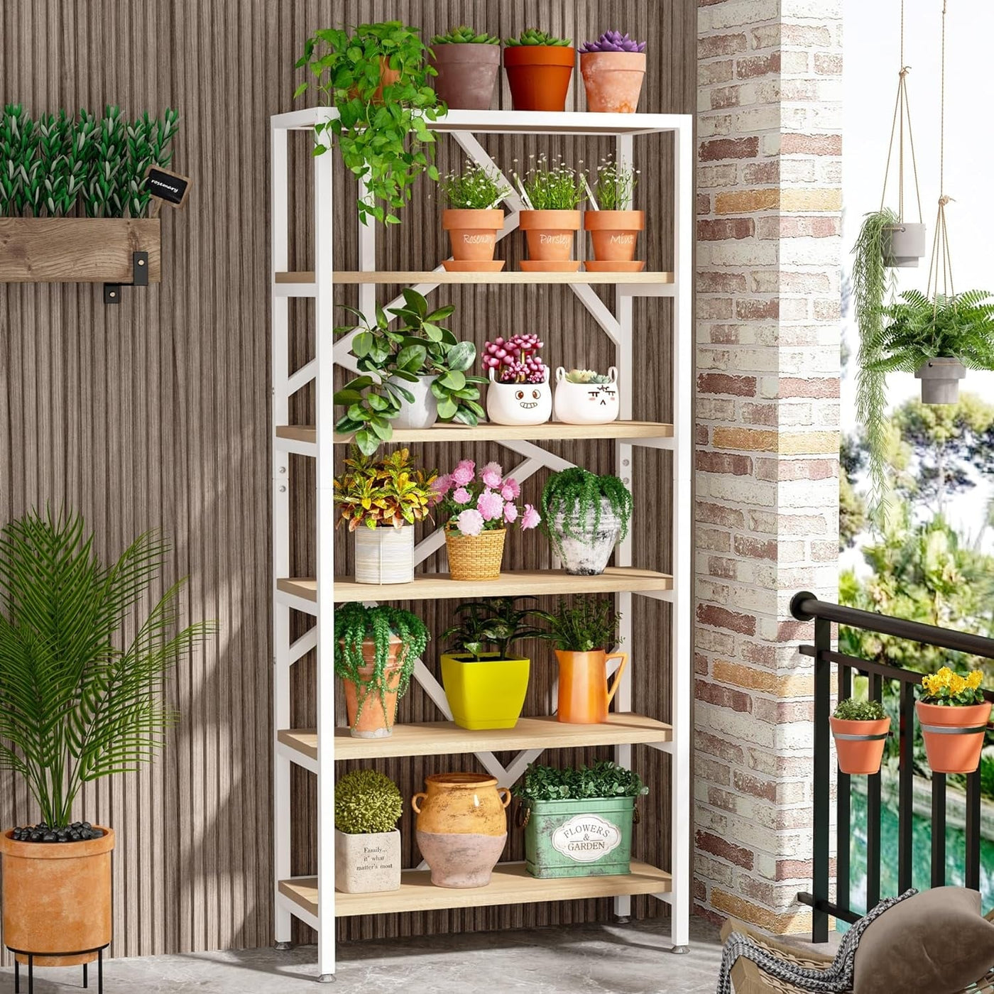 71 Industrial Bookshelf, 6 Tier Rustic Brown Wood Etagere Bookcase, Open Book Shelves