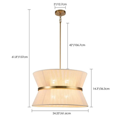 8-Light Modern Boho Large Drum Chandelier 24 inch Fabric Hourglass Hand-woven Chandelier in Gold/ Black for Dining/ Living Room