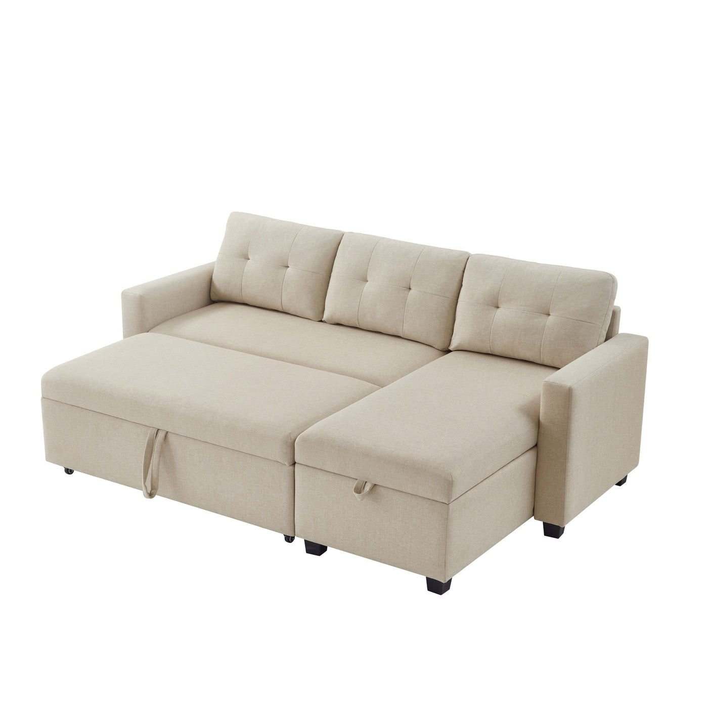 81.5'' Upholstered Convertible 3 Seater Sleeper Sofa with Pull-Out Bed, Reversible Storage Chaise, and Back Cushions