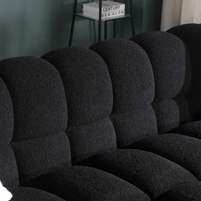 84.3 Luxurious Large Boucle Sofa 3 Seater Marshmallow Upholstered Sofa with 2pc Square Accent Pillows and Square Arm