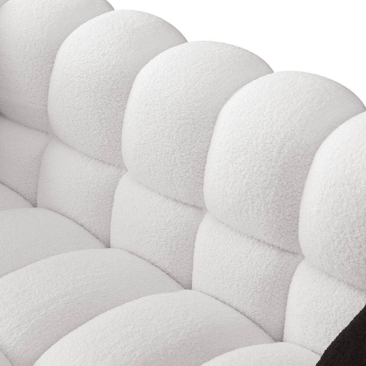 84.3 Luxurious Large Boucle Sofa 3 Seater Marshmallow Upholstered Sofa with 2pc Square Accent Pillows and Square Arm