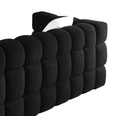 84.3 Luxurious Large Boucle Sofa 3 Seater Marshmallow Upholstered Sofa with 2pc Square Accent Pillows and Square Arm