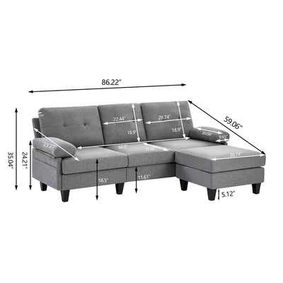 86.22 L Shaped Sectional Sofa with Side Storage Pockets