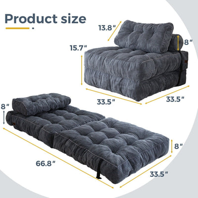 8 Corduroy Folding Couch Sofa Bed,Single
