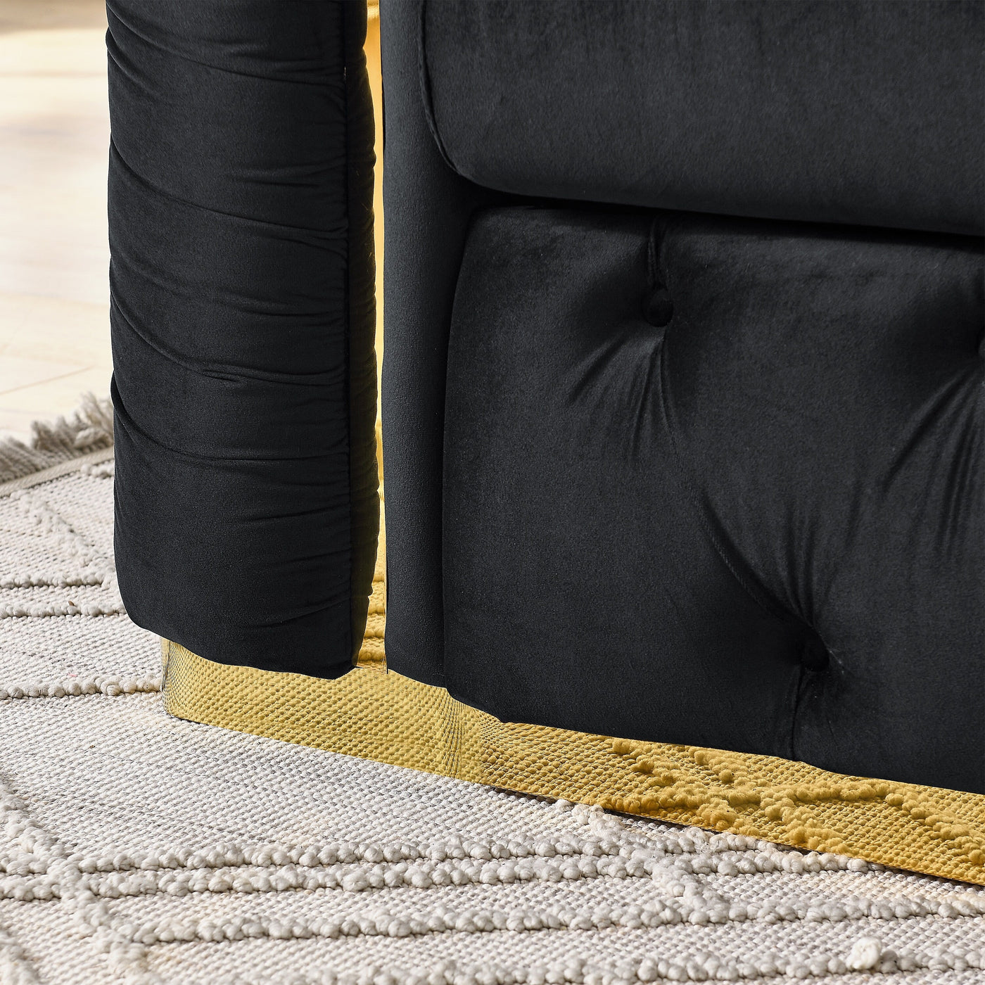 90.6 Velvet 3-Seater Sofa with 2 Pillows High-Density Cushions, Gold Accents, and Pillows