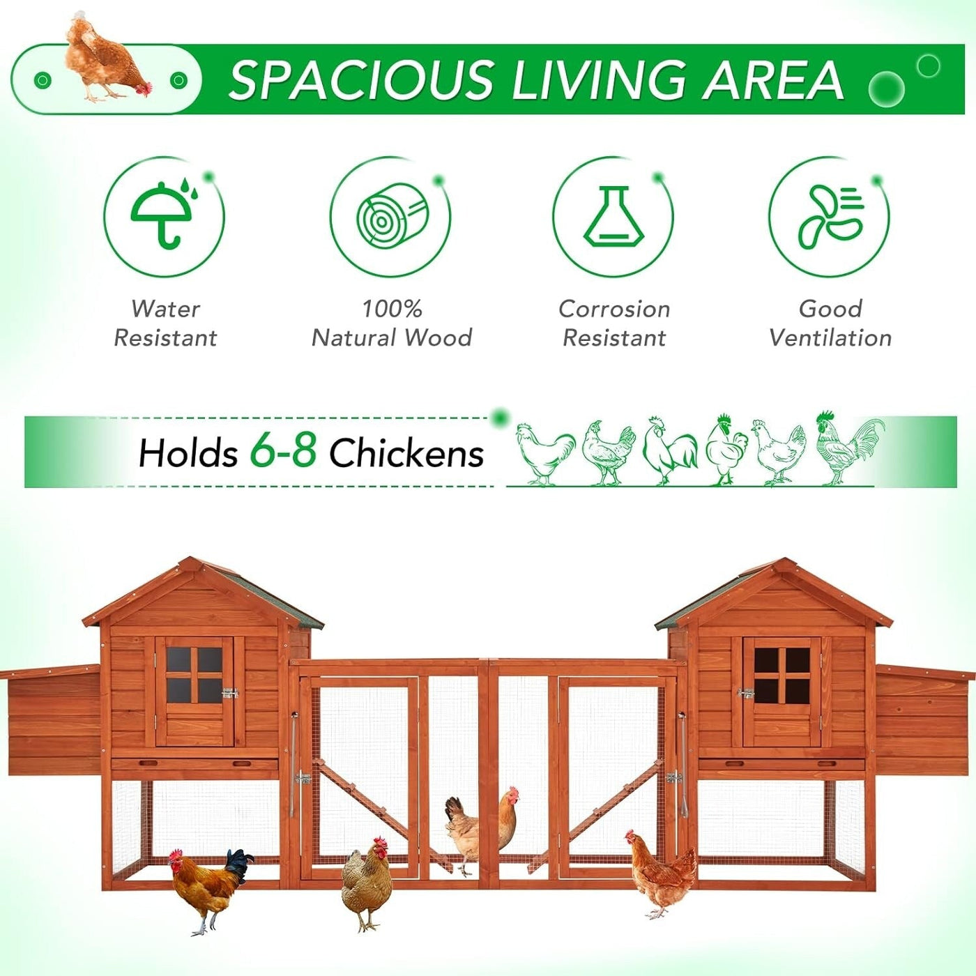 AECOJOY 144'' Large Chicken Coop w/ Run Wooden Hutch Poultry Cage House