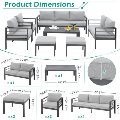 AECOJOY 7 Pieces Aluminum Patio Furniture Set Outdoor Conversation Set