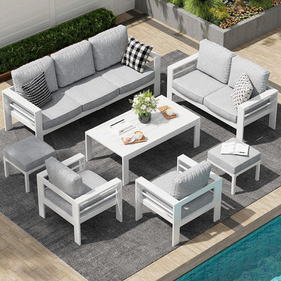 AECOJOY 7 Pieces Aluminum Patio Furniture Set Outdoor Conversation Set