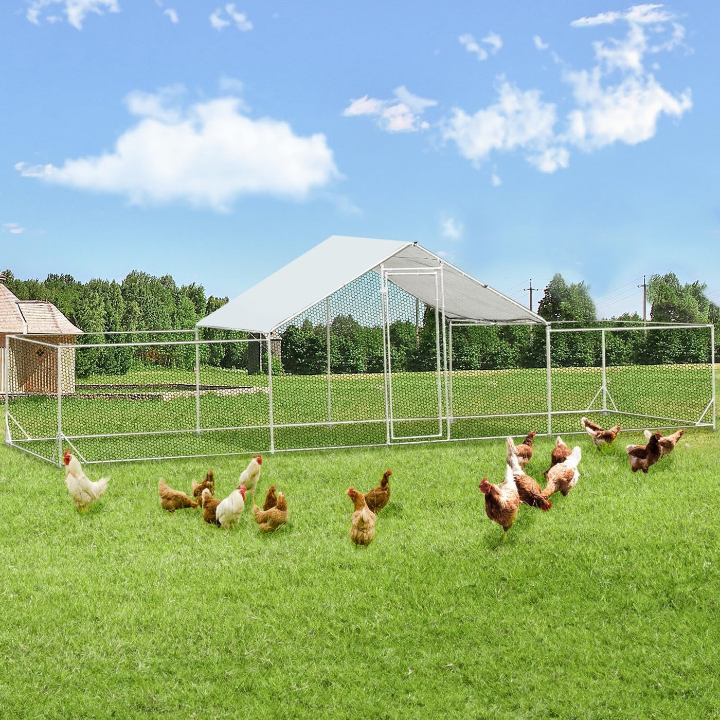 AECOJOY Large Metal Chicken Coop Run Walk-in Metal Chicken Cage