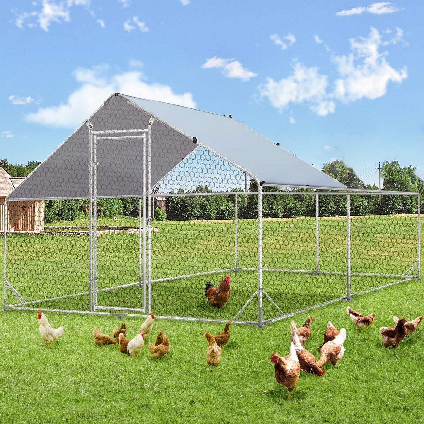 AECOJOY Large Metal Chicken Coop Run Walk-in Metal Chicken Cage