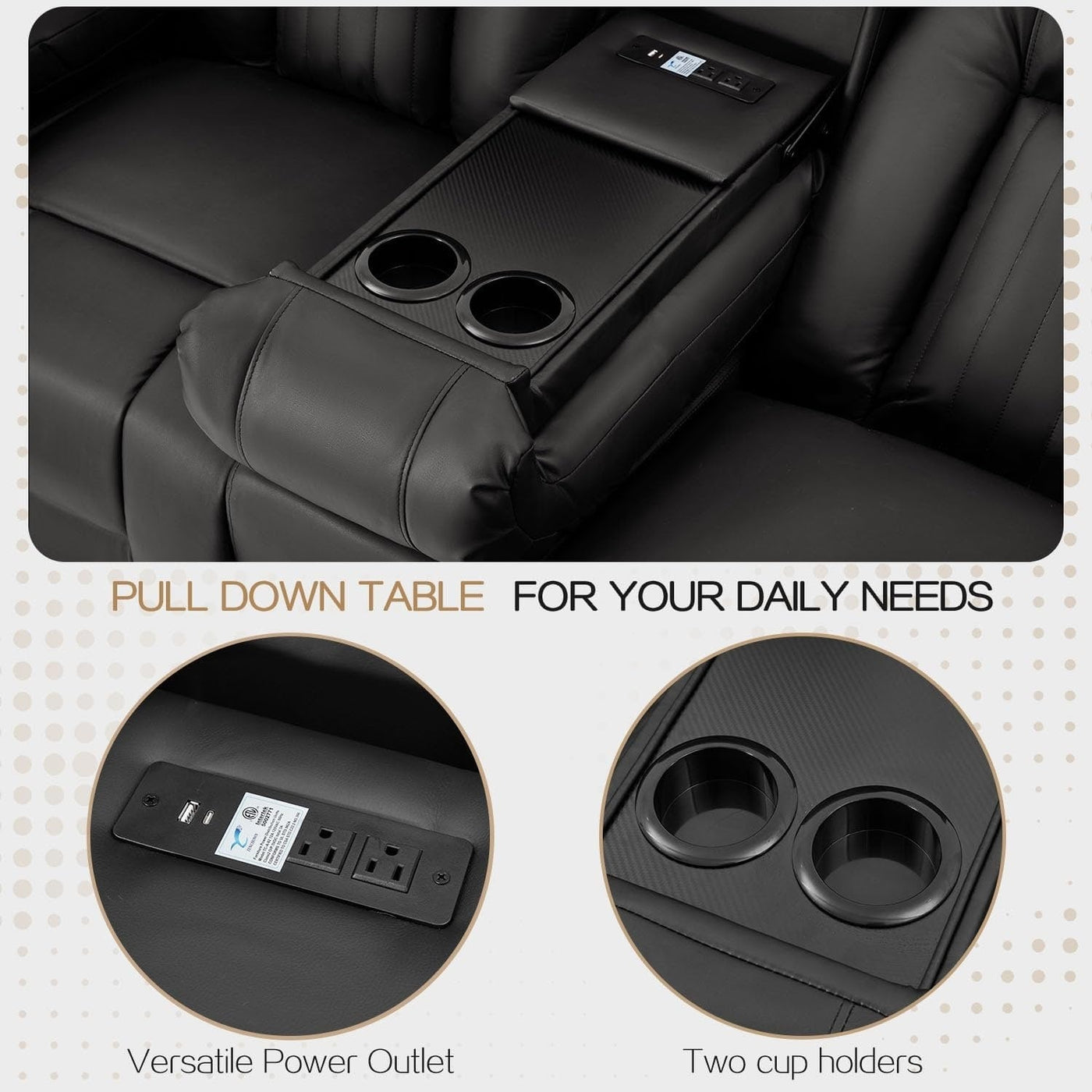 AECOJOY Recliner Sofa Manual RV Reclining Couch PU Home Theater Seating w/ Console