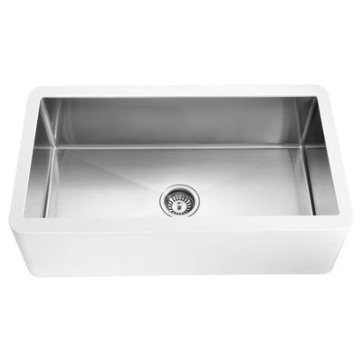 ANZZI Apollo Matte White Solid Surface Farmhouse 36 in. Single Bowl Kitchen Sink with Stainless Steel Interior