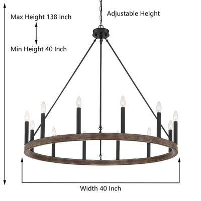 Acroma 12-light Farmhouse 40In Wagon Wheel Chandelier with UL - 40'' D x 138'' H