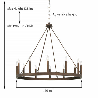 Acroma 12-light Farmhouse 40In Wagon Wheel Chandelier with UL - 40'' D x 138'' H
