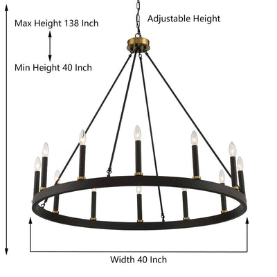 Acroma 12-light Farmhouse 40In Wagon Wheel Chandelier with UL - 40'' D x 138'' H