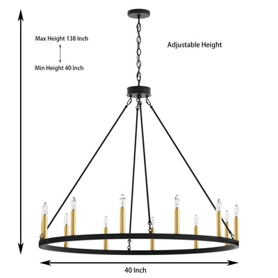 Acroma 12-light Farmhouse 40In Wagon Wheel Chandelier with UL - 40'' D x 138'' H