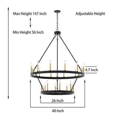 Acroma 20-light Modern Farmhouse 40In Round Wagon Wheel Chandelier with UL