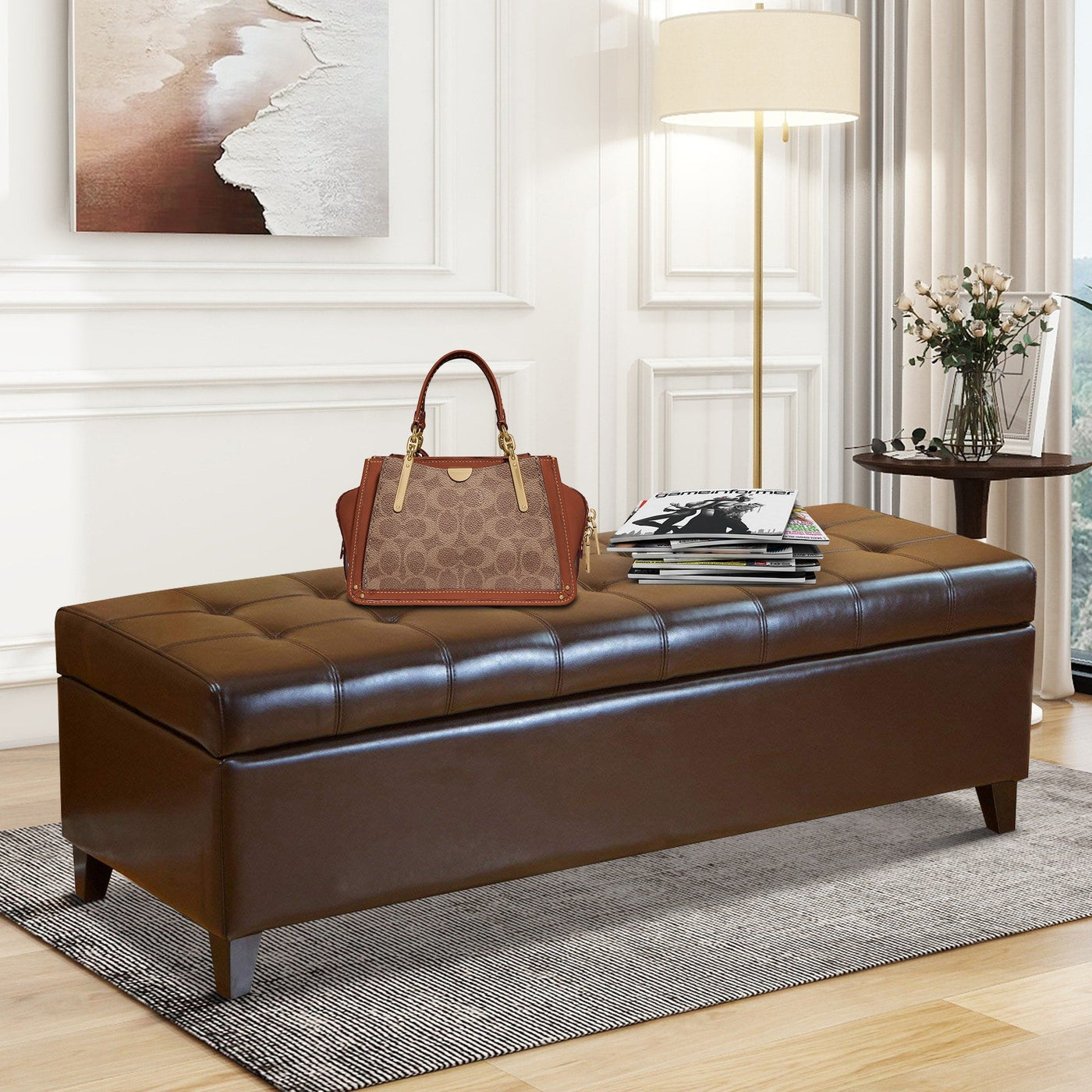 Adeco 50 Bonded Leather Storage Ottoman Bench