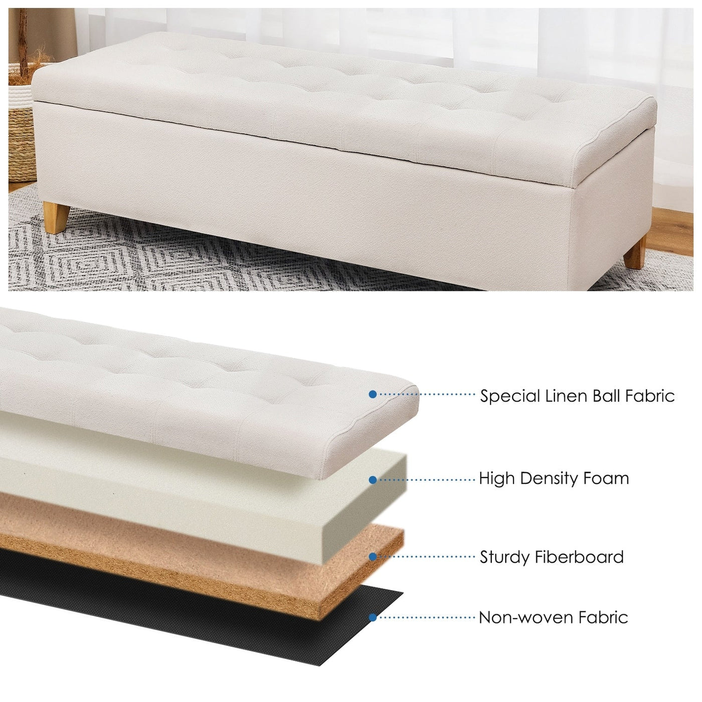 Adeco 50 Bonded Leather Storage Ottoman Bench