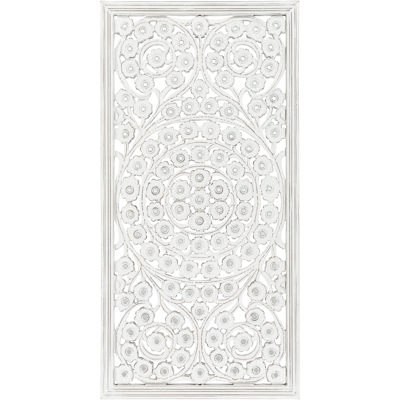 Allen White Washed Hand Carved 48x28-inch Wall Panel with Mirror Inlay