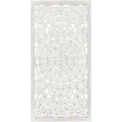 Allen White Washed Hand Carved 48x28-inch Wall Panel with Mirror Inlay